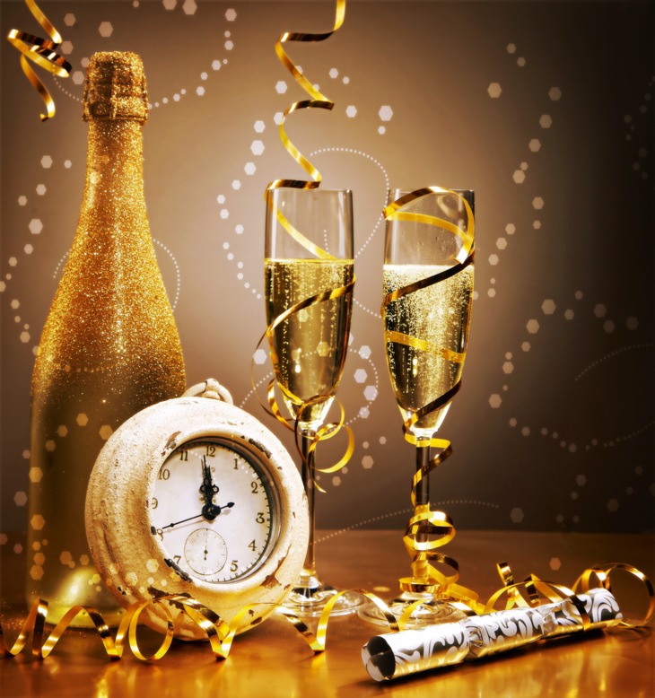 Elegant gold New Year still life