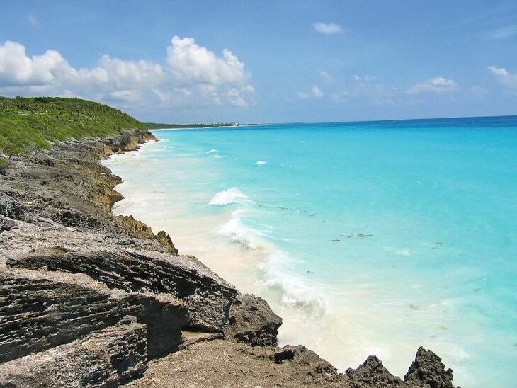 tropical carabian beach with blue water, tulum, mexico